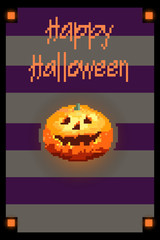 8 bit card Halloween pumpkin