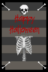 8 bit card Halloween skeleton