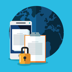 Smartphone and document icon. Security system cyber warning and protection theme. Colorful design. Vector illustration