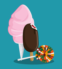 Candy cotton and ice cream icon. Fast carnival food and menu theme. Colorful design. Vector illustratio