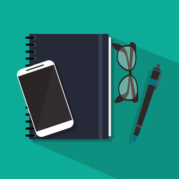 Smartphone agend glasses and pen icon. Office business corporate and job theme. Colorful design. Vector illustration