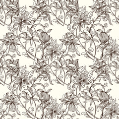 Sketch zentangle vector seamless floral pattern