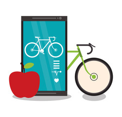 Smartphone and apple icon. Healthy lifestyle fitness and gym theme. Colorful design. Vector illustration