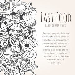Hand drawn background of fast food elements