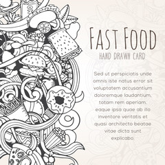 Hand drawn background of fast food elements