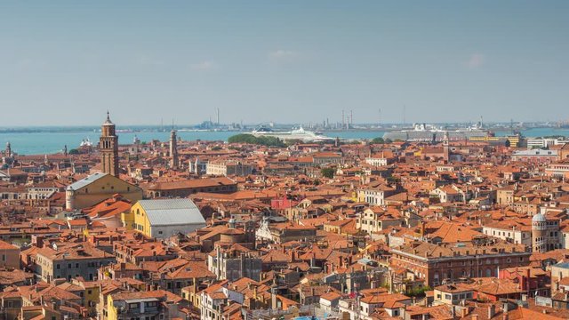 summer day san marco campanile view point venice aerial roof top city panorama 4k time lapse italy

