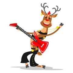 Deer of Santa Claus playing the guitar