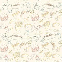 Hand-drawn vector seamless fast food pattern