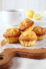 Lemon muffins and mug of tea