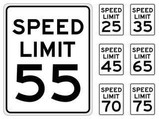Fototapeta Vector illustration of a United States speed limit road sign, in a variety of speeds. obraz