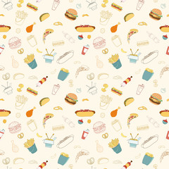 Hand-drawn vector seamless fast food pattern