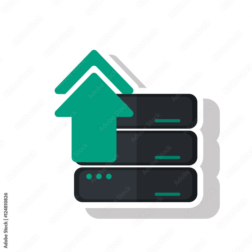 Poster upload arrow and data base icon. digital web application and technology theme. isolated design. vect