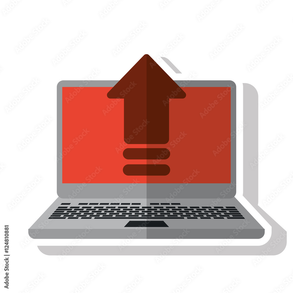 Poster upload arrow inside laptop icon. digital web application and technology theme. isolated design. vect