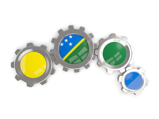 Flag of solomon islands, metallic gears with colors of the flag