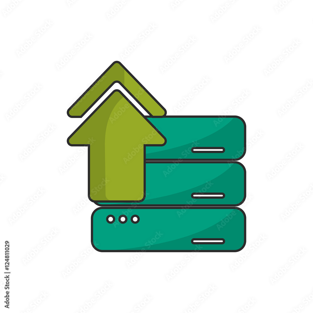 Poster upload arrow and data base icon. digital web application and technology theme. isolated design. vect