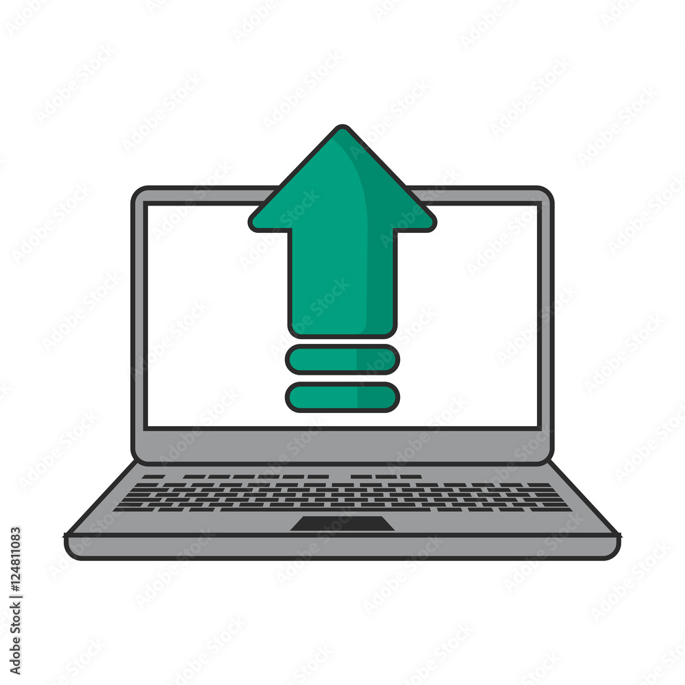 Poster upload arrow inside laptop icon. digital web application and technology theme. isolated design. vect