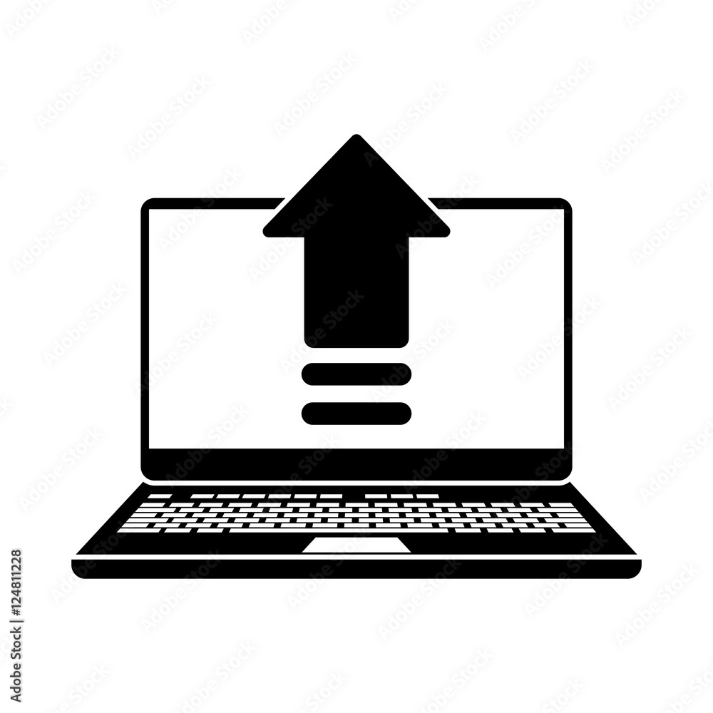 Poster upload arrow inside laptop icon. digital web application and technology theme. isolated design. vect