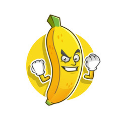 Strong banana mascot. Vector banana character