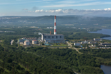 Fototapeta na wymiar Thermal power plant in the city of Petropavlovsk-Kamchatsky near Avacha Bay.