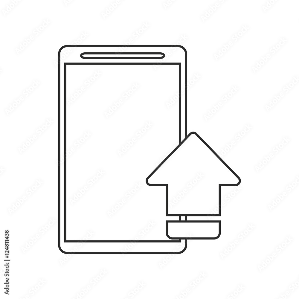 Poster upload arrow and smartphone icon. digital web application and technology theme. isolated design. vec