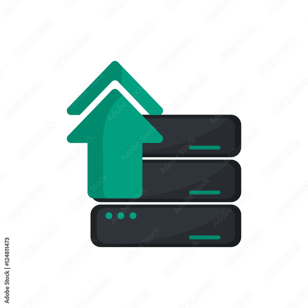 Poster upload arrow and data base icon. digital web application and technology theme. isolated design. vect