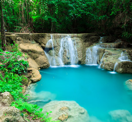 Deep forest waterfall in Huay Mae Kamin Kanjanaburi Thailand