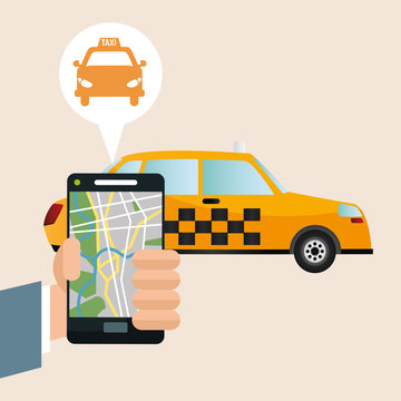 Taxi vehicle and smartphone icon. transportation travel and trip theme. Colorful design. Vector illustration
