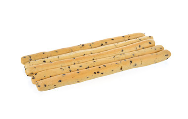 crispy bread stick with black sasame on white background