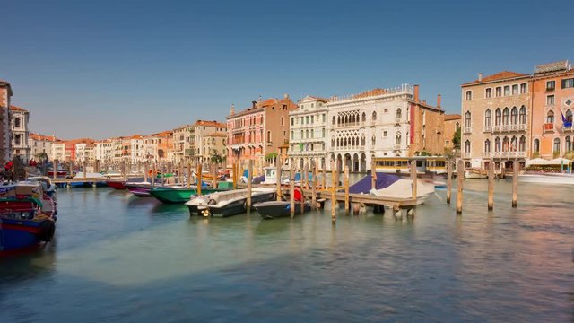 sunny day famous venice city boat parking market bay panorama 4k time lapse italy
