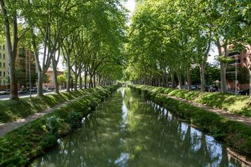 The Canal du Midi in Toulouse, France on a spring day. 