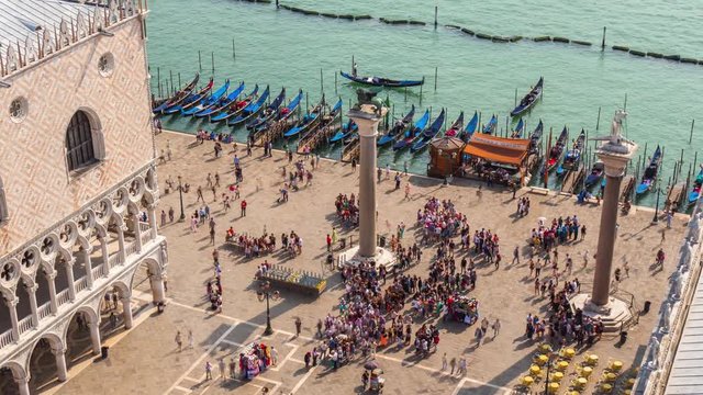 italy sunny day saint marko square palazzo ducale bay aerial panorama 4k time lapse venice

