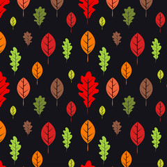 Autumn leaves of plum and oak, pattern