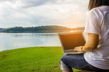  Woman using a laptop Silver Park.