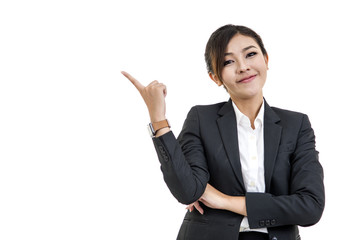 cheerful Asian woman thinking and looking up with high aspiratio