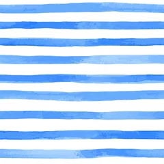 Aluminium Prints Horizontal stripes Beautiful seamless pattern with blue watercolor stripes. hand painted brush strokes, striped background. Vector illustration