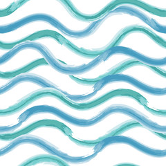 Abstract sea seamless pattern. White background with blue waves. Bright texture.