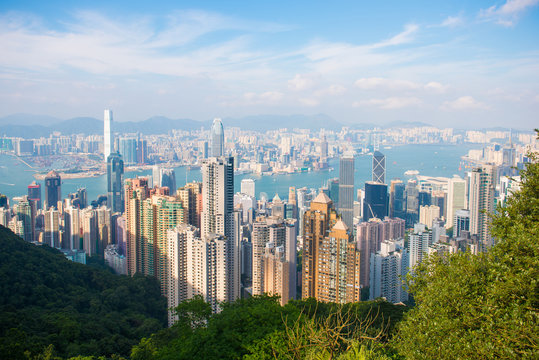 Skyscraper view from the Peak Tower, landmark of Hong Kong
