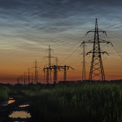 The electrical wires lines in night