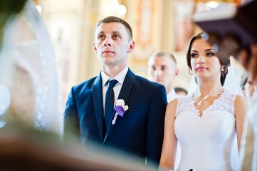 Wedding couple at church registration