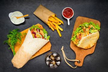 French Fries with Doner Kebab and Shawarma