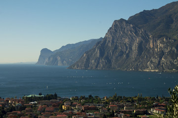 Fototapeta premium lake Garda in Italy , a panorama from a height