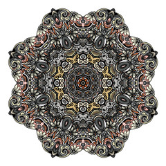 Ornament color card with mandala. Vintage decorative elements. Hand drawn background. Logo.