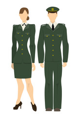 Isolated professional military officers on white background. Male and female officers in uniform. People in army or security service.