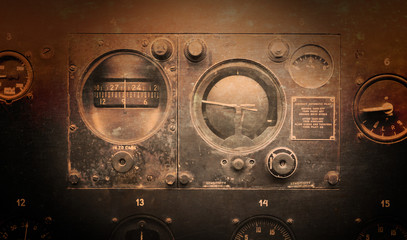Different meters and displays in an old plane