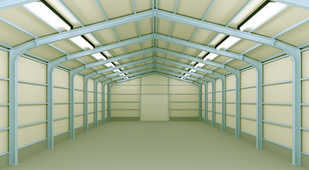Empty Warehouse inside, 3d illustration