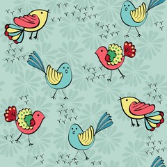 Vector Seamless pattern with cute cartoon bird.