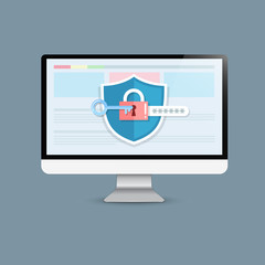 Concept is data security Access .Shield on Computer Desktop  pro