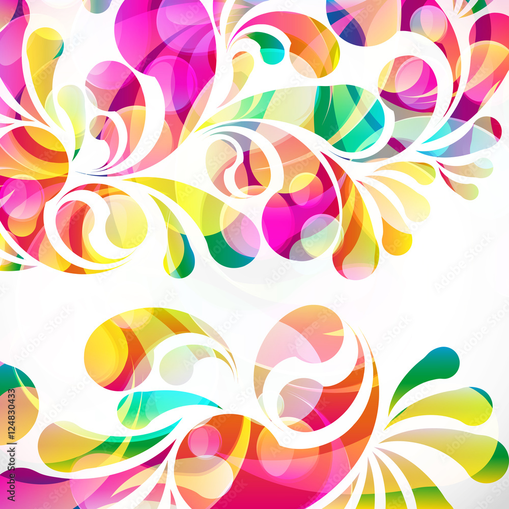 Poster abstract colorful paisley arc-drop pattern on a white background