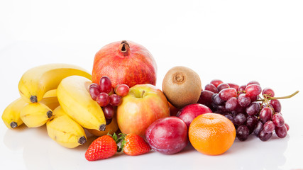 Fresh fruits isolated on a white . Set of different fresh fruits
