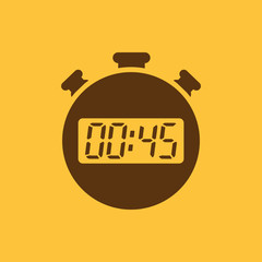 The 45 seconds, minutes stopwatch icon. Clock and watch, timer, countdown, stopwatch symbol. UI. Web. Logo. Sign. Flat design. App.